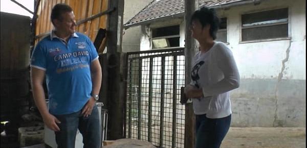 Chubby dude with small dick fucking sexy milf in the barn